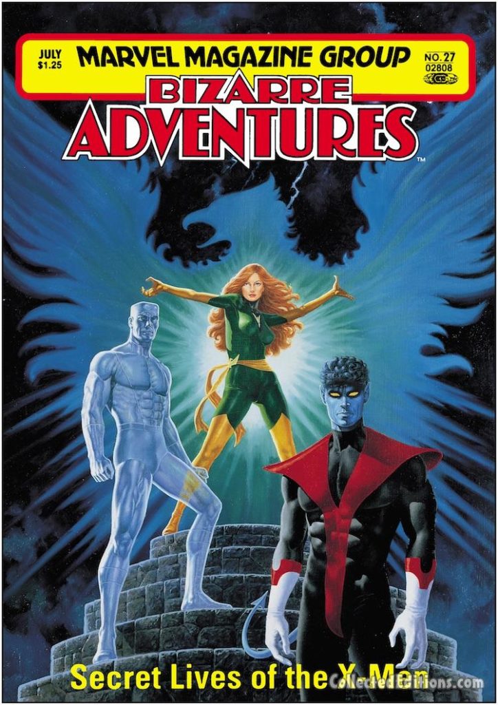 Bizarre Adventures #27 cover; painted art, Paul Gulacy; X-Men black-and-white magazine/Iceman/Phoenix/Nightcrawler