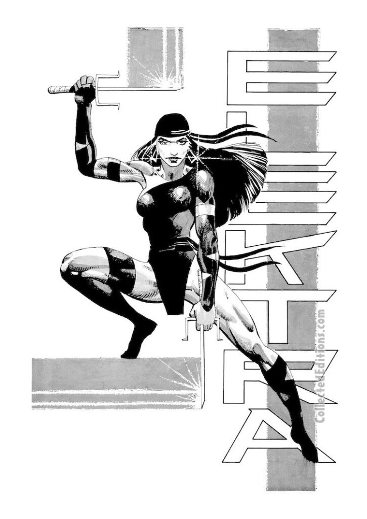 Bizarre Adventures #28. Elektra in “The Mongoose Gambit,” pg. 2; pencils and inks, Frank Miller; black and white magazine solo story