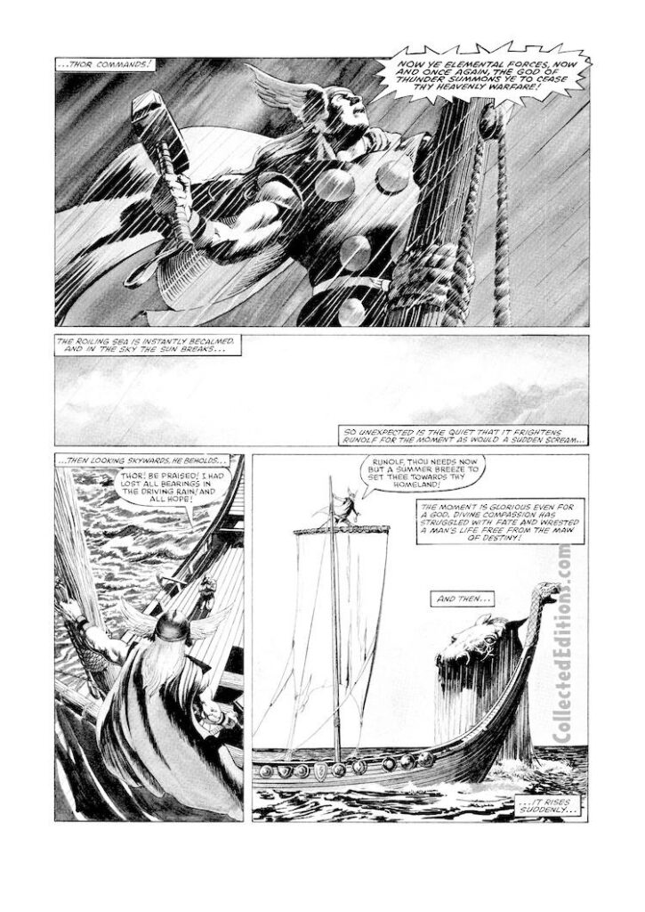 Bizarre Adventures #32. Thor in “Sea of Destiny”, pg. 9; pencils and inks, John Bolton; black and white magazine, Alan Zelenetz