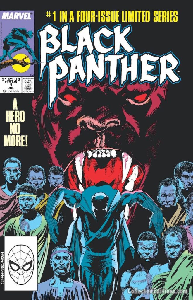 Black Panther #1 cover; pencils, Denys Cowan; inks, Sam de la Rosa; limited series, a hero no more, Wakanda, South Africa, apartheid