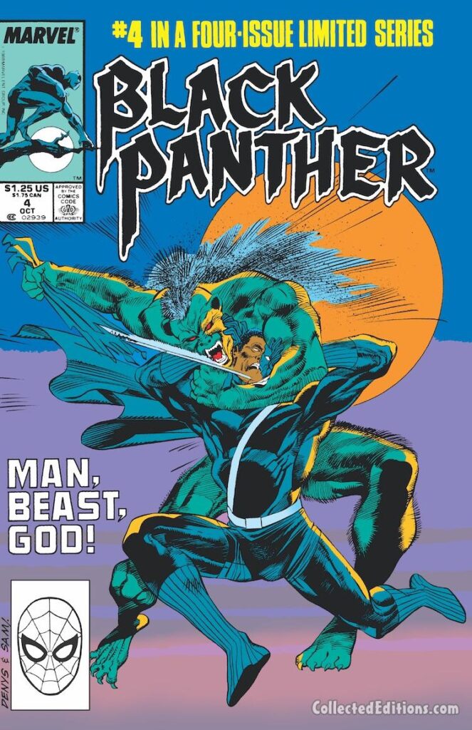 Black Panther #4 cover; pencils, Denys Cowan; inks, Sam de la Rosa; Man Beast God, limited series