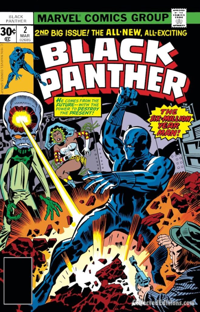 Black Panther #2, cover; pencils, Jack Kirby; inks, Frank Giacoia; Six-Million Year Man