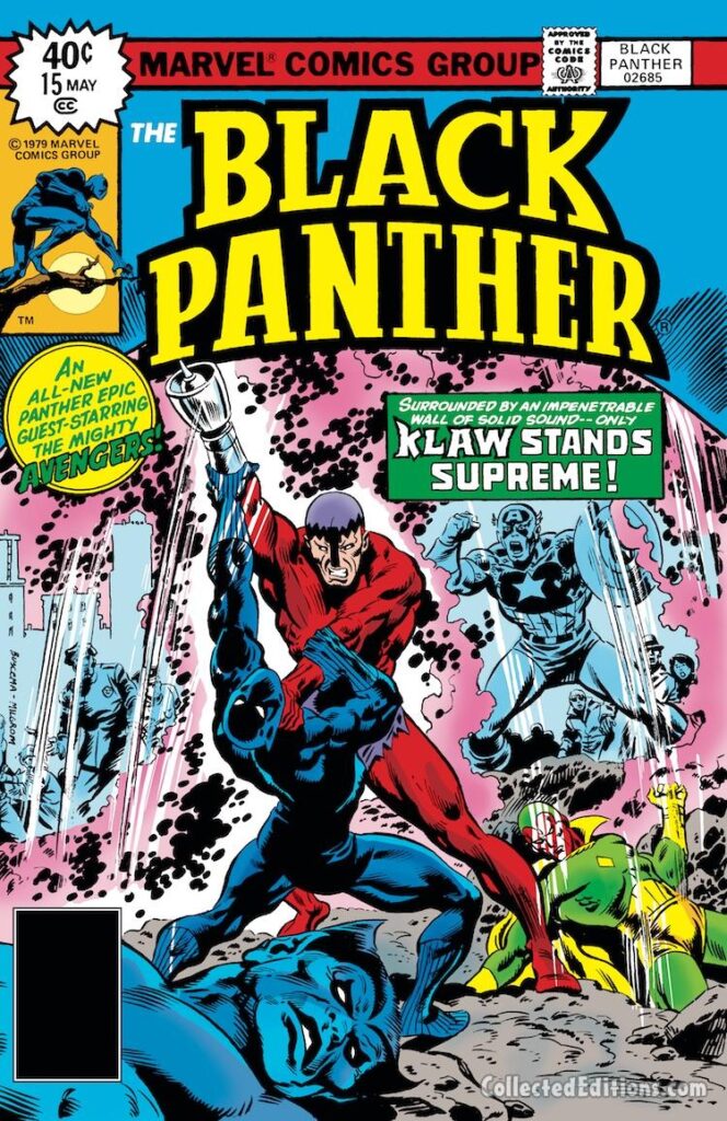 Black Panther #15, cover; pencils, John Buscema; inks, Al Milgrom; Klaw, The Avengers