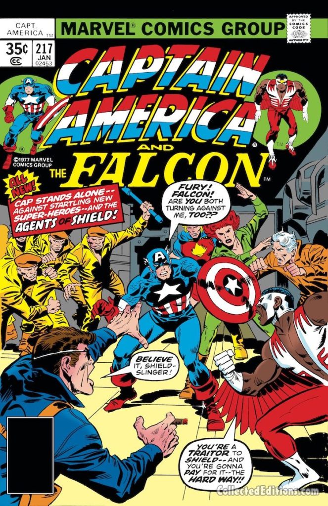 Captain America #217 cover; pencils, John Buscema; Nick Fury/The Falcon