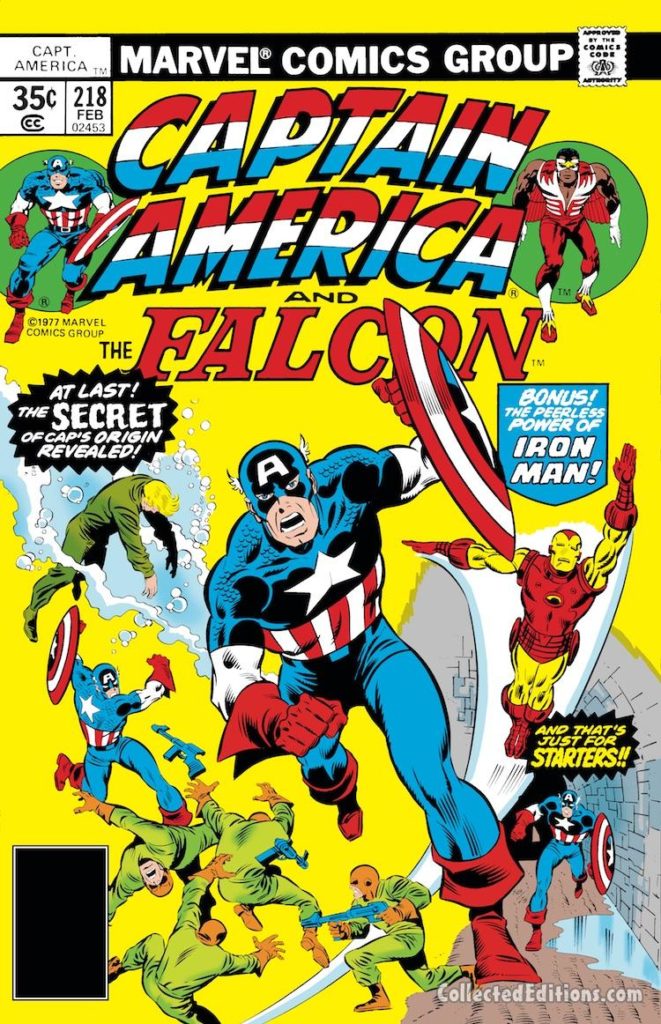 Captain America #218 cover; pencils, Sal Buscema; Iron Man/Secret Origin/The Falcon