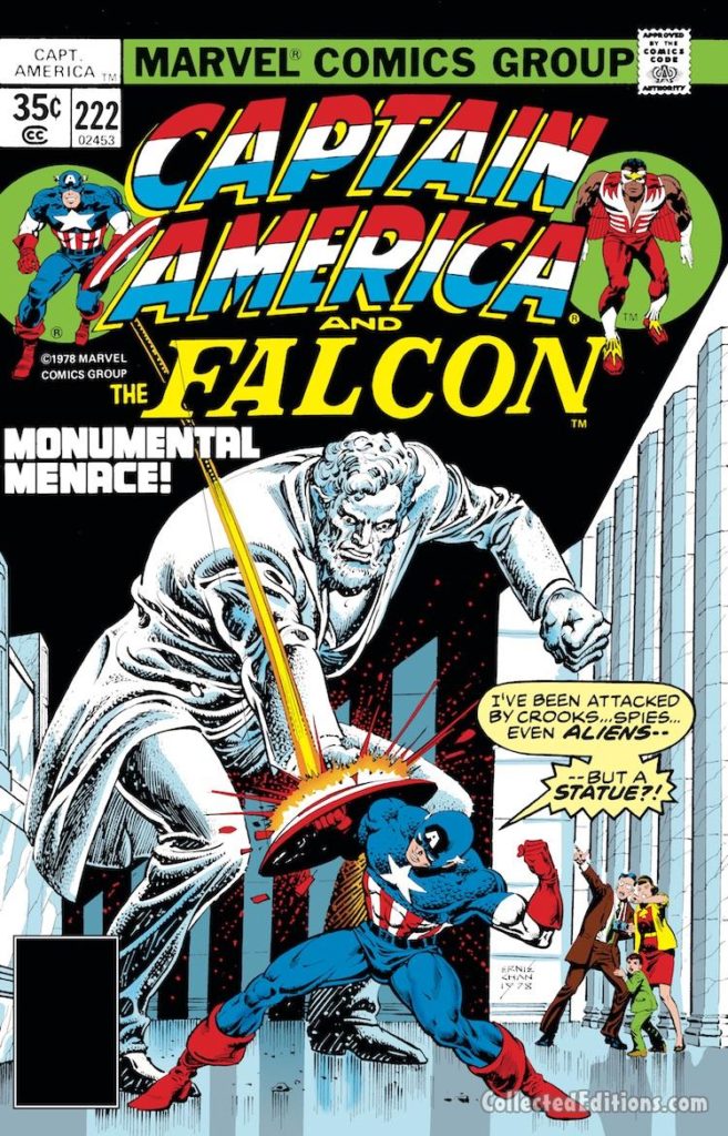 Captain America #222 cover; pencils and inks, Ernie Chan; Abraham Lincoln Monument/The Falcon