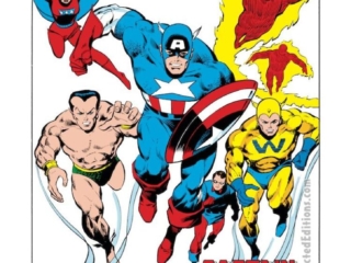 Captain America Annual #6, pg. 1; layouts, Ron Wilson; pencils and inks, Vince Colletta, Frank Giacoia, Brian Postman; The Invaders, Whizzer, Namor, Sub-Mariner, Miss America, Human Torch, Jim Hammond, Toro, Golden Age