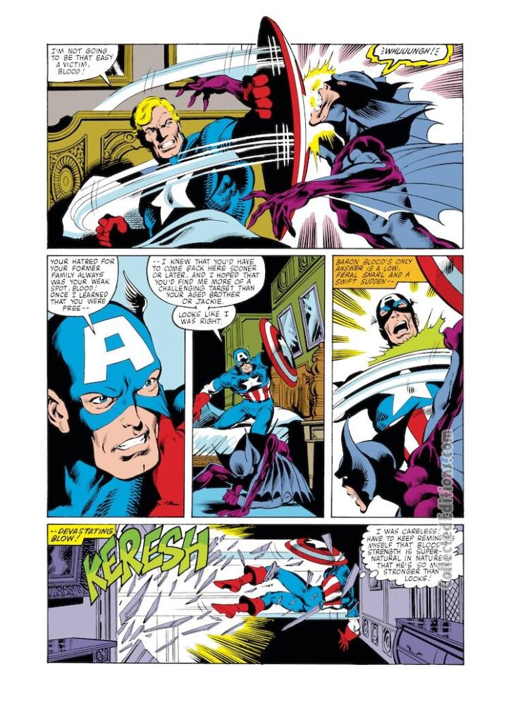 Captain America #253, pg. 19; pencils, John Byrne; inks, Joe Rubinstein; Baron Blood, vampire, WWII