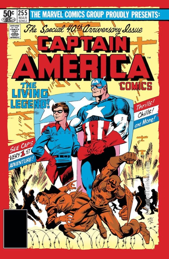 Captain America #255 cover; pencils, Frank Miller; inks, Joe Rubinstein; The Living Legend, 40th Anniversary issue