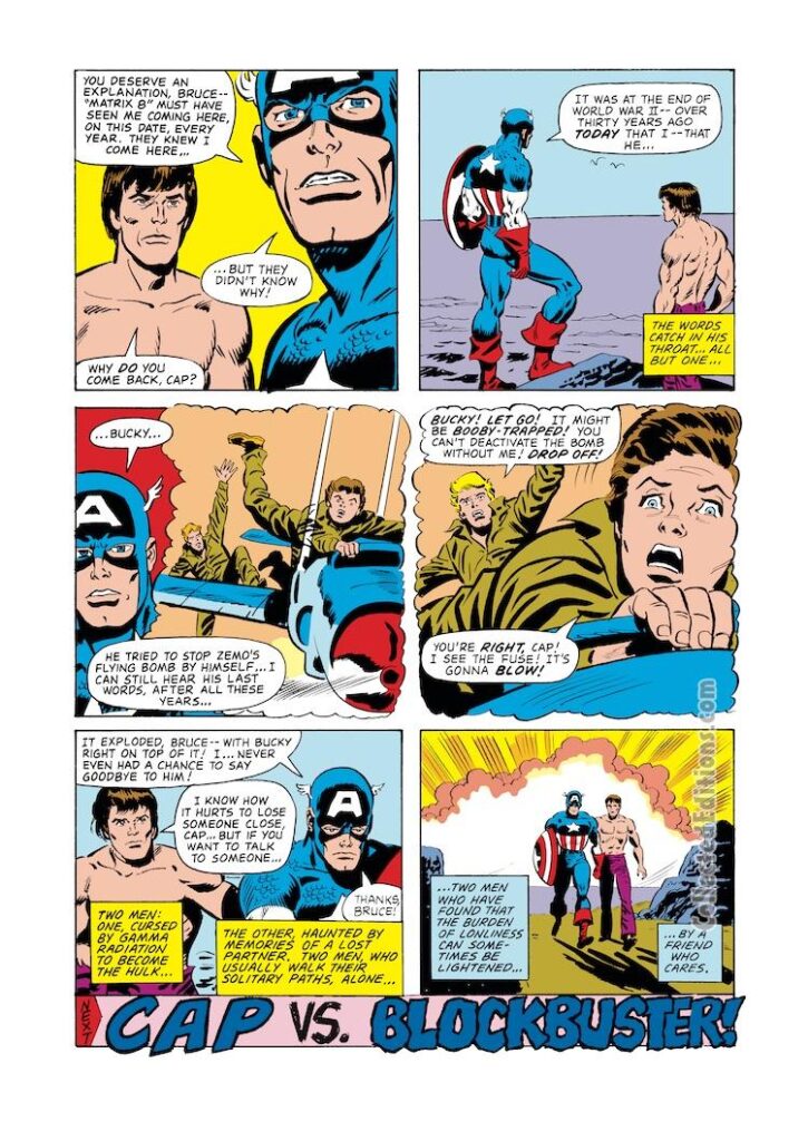 Captain America #257, pg. 17; pencils, Lee Elias; inks, Mike Esposito; Bruce Banner, Incredible Hulk, Bucky Barnes, origin