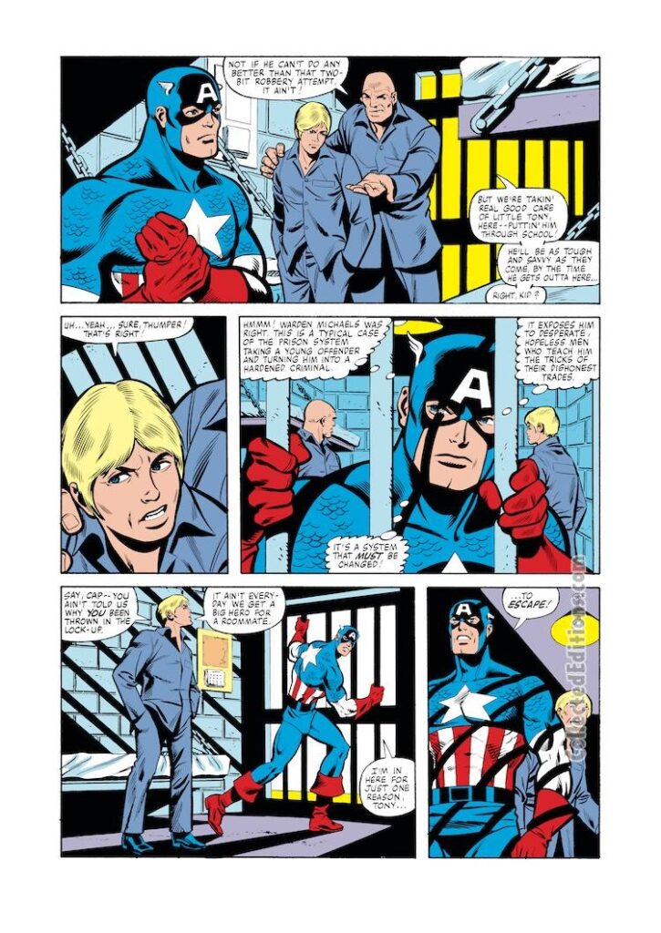 Captain America #260, pg. 5; pencils, Alan Kupperberg; inks, Frank McLaughlin; Tony Zack, Warden Michaels, Thumper Morgan