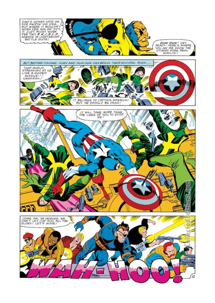 Captain America #274, pg. 12; pencils, Mike Zeck; inks, John Beatty; S.H.I.E.L.D., Hydra, Nick Fury, Dum Dum Dugan