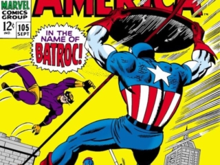 Captain America #105 cover; pencils, Jack Kirby; inks, Dan Adkins; alterations, John Romita Sr.; In the Name of Batroc, Swordsman, Living Lightning