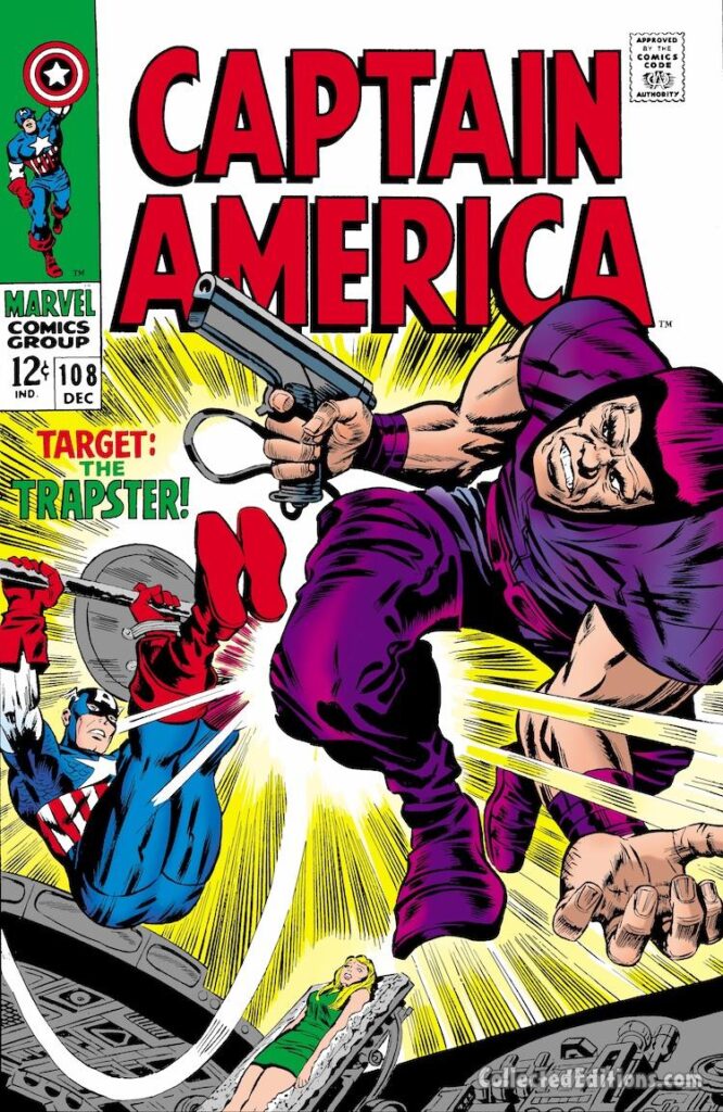 Captain America #108 cover; pencils, Jack Kirby; inks, Syd Shores; Target: The Trapster