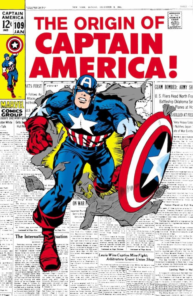 Captain America #109 cover; pencils, Jack Kirby; inks, Syd Shores; The Origin of Captain America