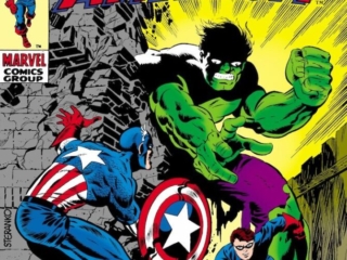 Captain America #110 cover; pencils and inks, Jim Steranko; Incredible Hulk, Bucky Barnes, Rick Jones