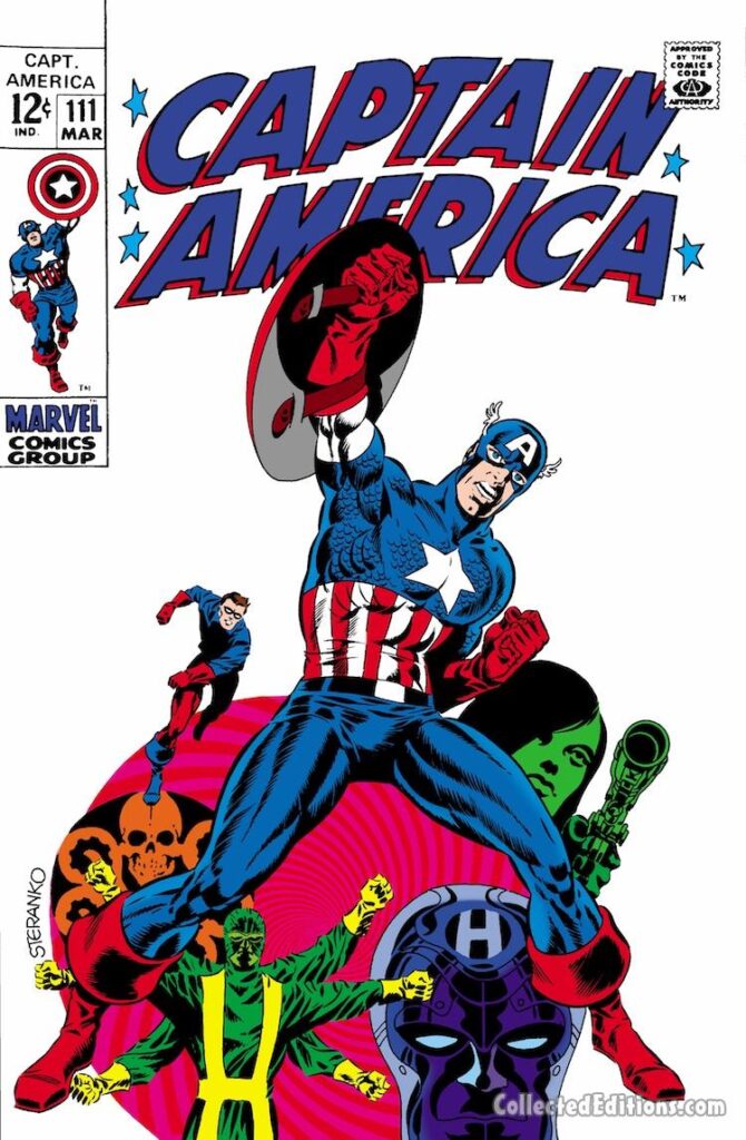 Captain America #111 cover; pencils and inks, Jim Steranko; Hydra, Madame Hydra, Hail Hydra, Bucky Barnes