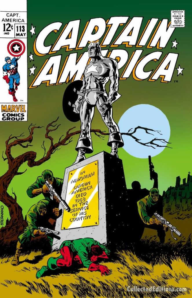Captain America #113 cover; pencils and inks, Jim Steranko; In Memoriam, statue, Hydra