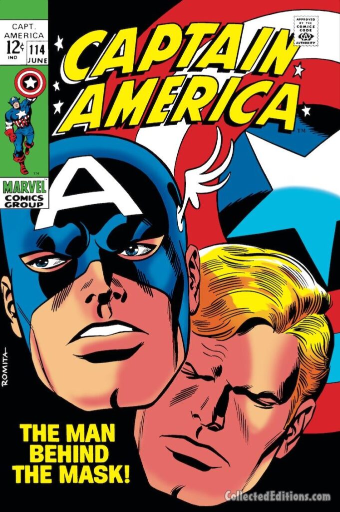 Captain America #114 cover; pencils and inks, John Romita Sr.; The Man Behind the Mask, Steve Rogers