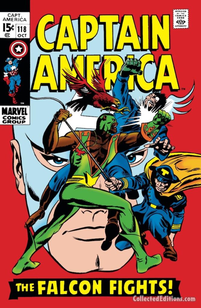 Captain America #118 cover; pencils, Gene Colan; inks, Joe Sinnott; alterations, John Romita Sr.; The Falcon Fights, Redwing