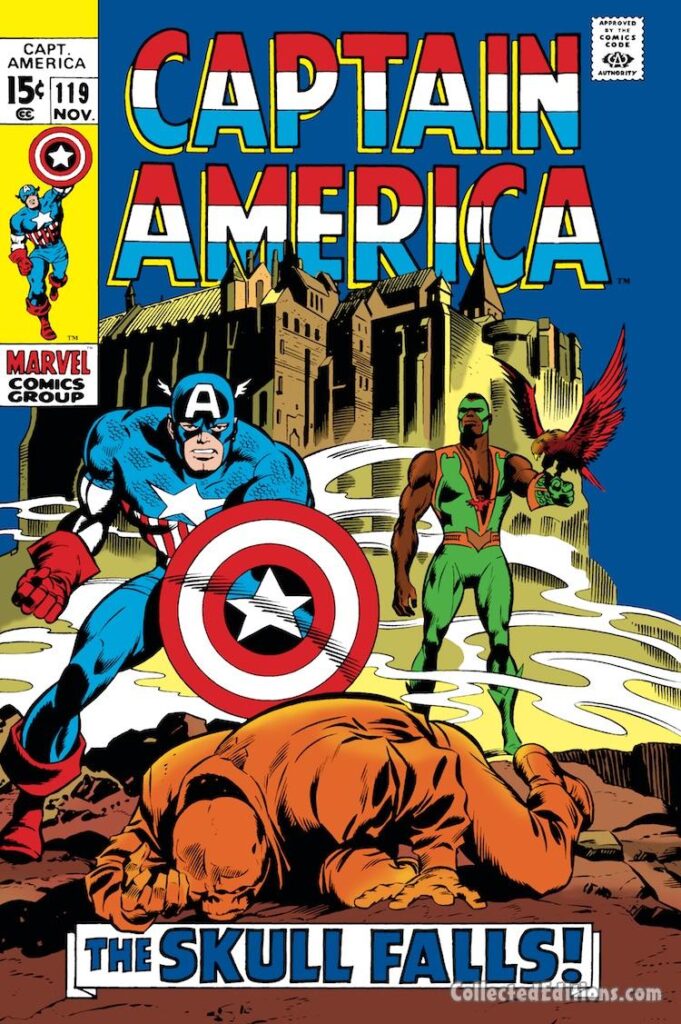 Captain America #119 cover; pencils, Gene Colan; inks, Joe Sinnott; The Red Skull Falls, Falcon, Redwing