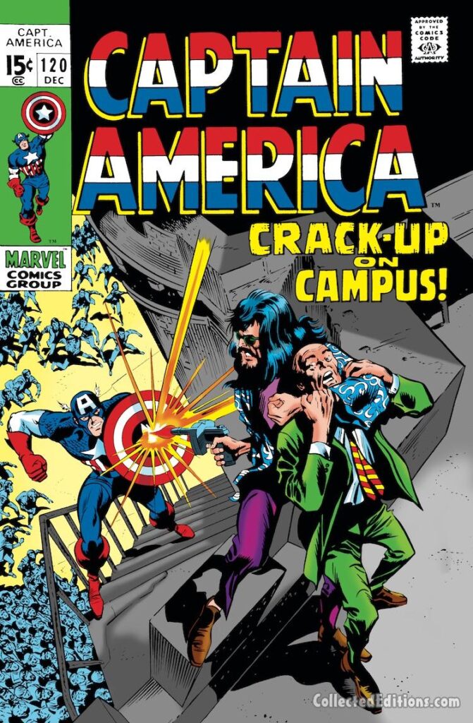 Captain America #120 cover; pencils, Gene Colan; inks, Joe Sinnott; Crack-Up on Campus