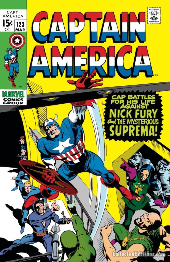 Captain America #123 cover; pencils, Gene Colan; inks, Joe Sinnott; Nick Fury, Suprema, Hydra