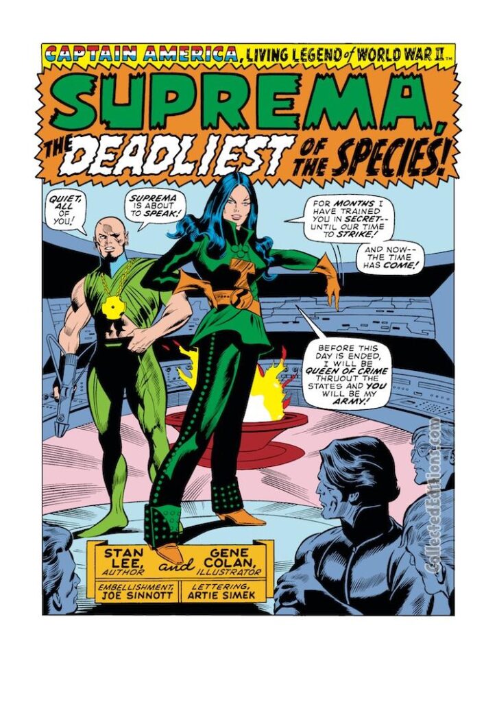Captain America #123, pg. 1; pencils, Gene Colan; inks, Joe Sinnott; Suprema first appearance, Hydra, Stan Lee, splash page