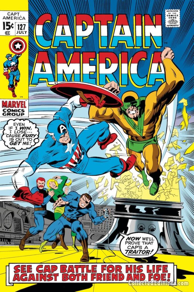 Captain America #127 cover; pencils, Marie Severin; inks, Joe Sinnott; Nick Fury