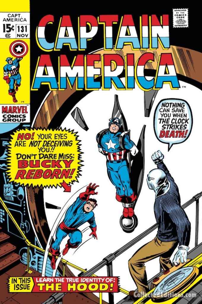 Captain America #131 cover; pencils, Marie Severin; inks, Joe Sinnott; Bucky, The Hood, Rick Jones