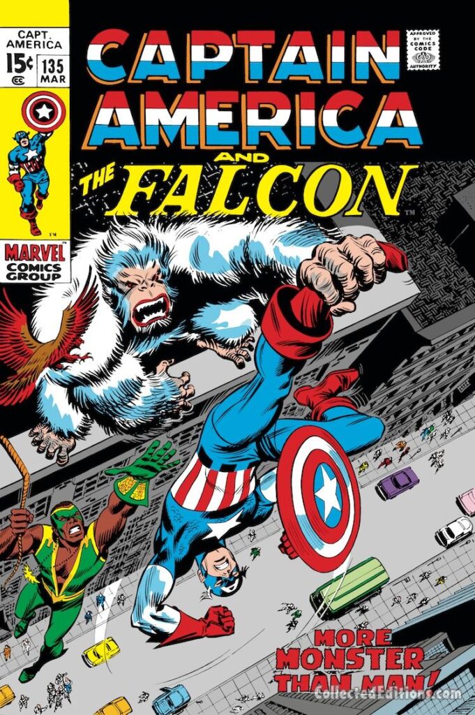 Captain America #135 cover; pencils and inks, John Romita; More Monster Than Man, Falcon, green costume