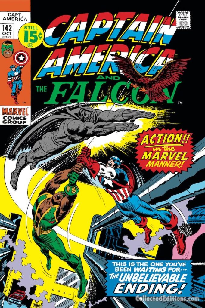 Captain America #142 cover; pencils and inks, John Romita Sr.; Grey Gargoyle, Falcon, Redwing
