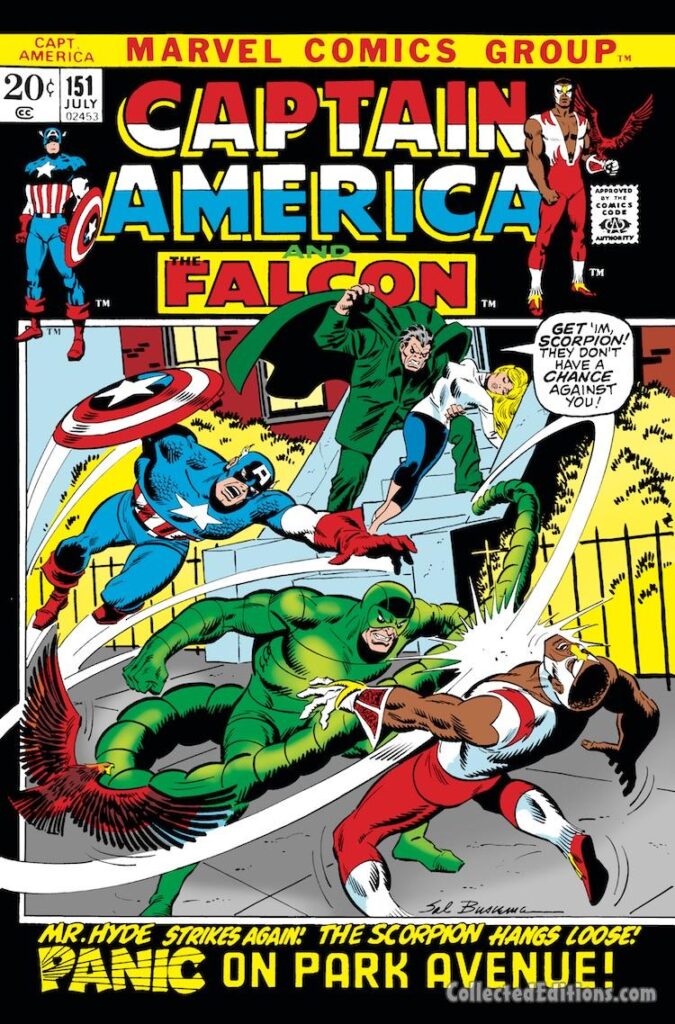 Captain America #151 cover; pencils and inks, Sal Buscema; Panic on Park Avenue, Mister Hyde, Scorpion, Falcon, Redwing