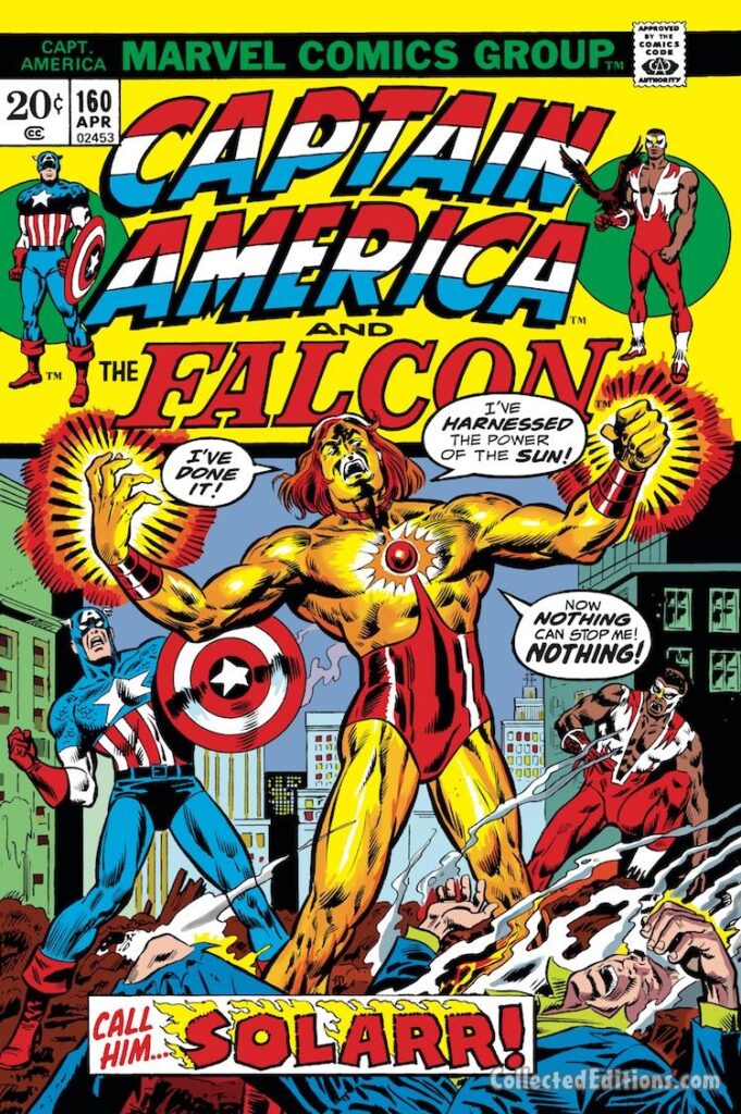 Captain America #160 cover; pencils, Alan Weiss; inks, Frank Giacoia; alterations, John Romita Sr.; Solarr, Falcon