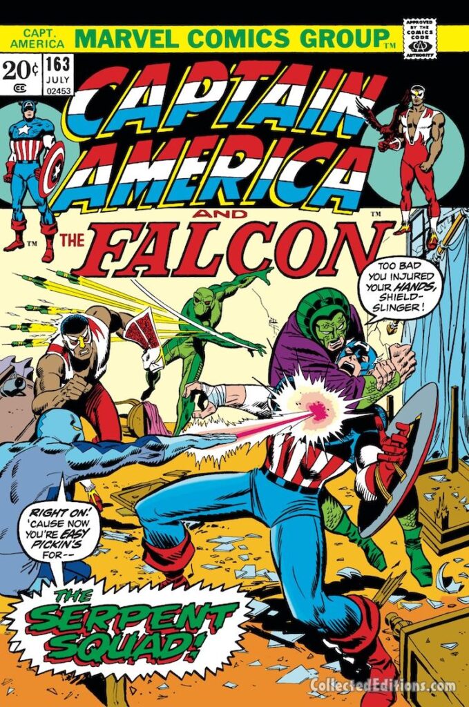 Captain America #163 cover; pencils, Sal Buscema; inks, uncredited; Falcon, Human Cobra, Serpent Squad