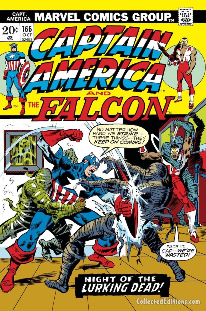 Captain America #166 cover; pencils, Rich Buckler; inks, Frank Giacoia; Night of the Lurking Dead, mummy, mummies, Falcon