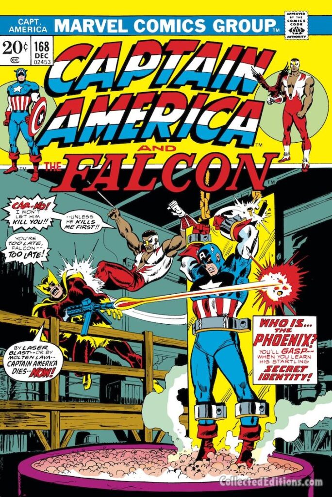Captain America #168 cover;  pencils, Sal Buscema; inks, John Verpoorten; Falcon, The Phoenix