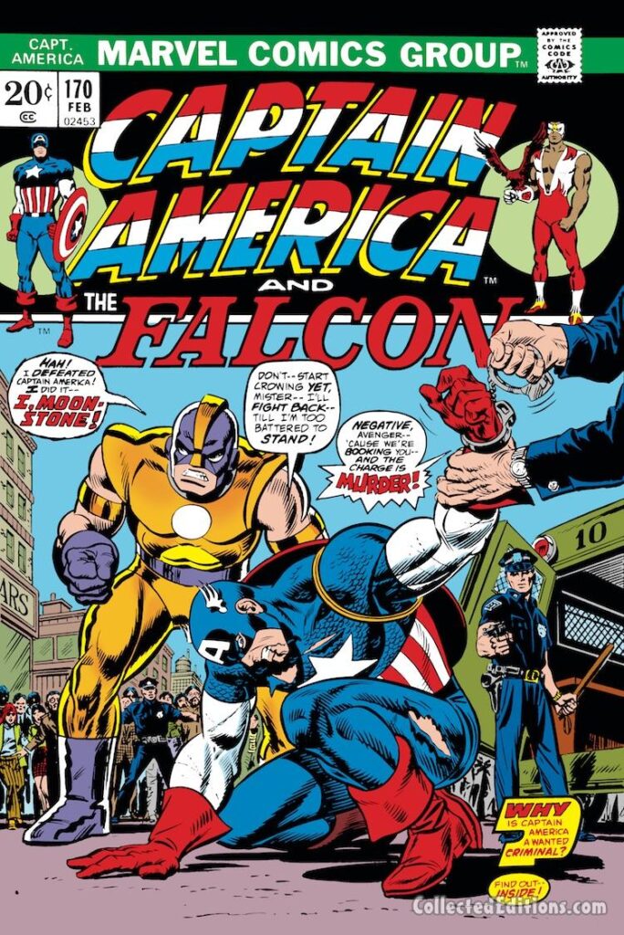 Captain America #170 cover; pencils, Gil Kane; inks, John Romita Sr.; Falcon, Lloyd Bloch, Moonstone