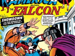 Captain America #175 cover; layouts, John Romita Sr.; pencils and inks, Sal Buscema, Showdown in the Shadow of the White House, Richard Nixon, Secret Empire