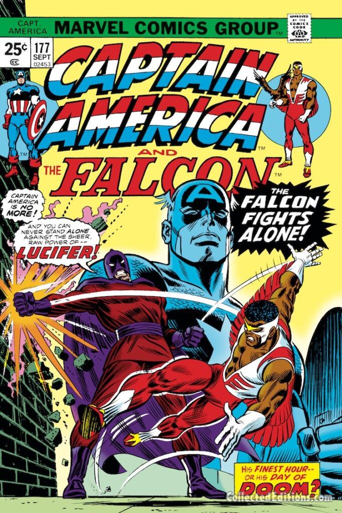 Captain America #177 cover; pencils and inks, John Romita Sr.; Lucifer, The Falcon Fights Alone, Solo