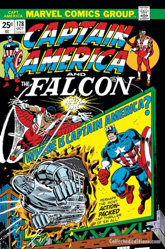 Captain America #178 cover; pencils, Ron Wilson; inks, Frank Giacoia; alterations, John Romita Sr.; Where Is Captain America, The Falcon, Sam Wilson