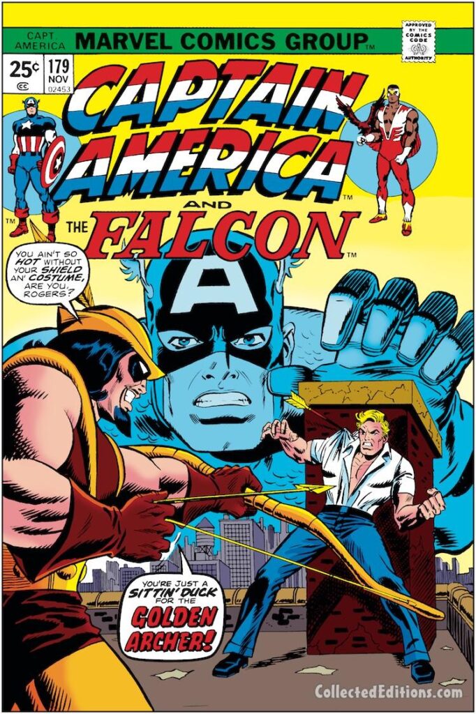 Captain America #179 cover; pencils, Ron Wilson; inks, Frank Giacoia; Steve Rogers, Golden Archer