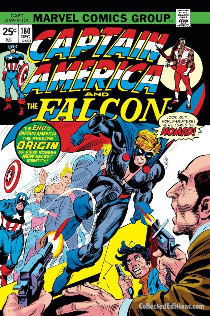 Captain America #180 cover; pencils, Gil Kane; inks, Mike Esposito; Origin of Nomad, Steve Rogers