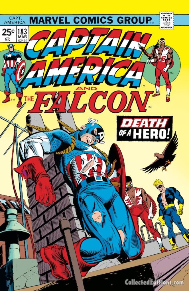 Captain America #183 cover; pencils, Gil Kane; inks, Joe Sinnott, Death of a Hero, Nomad, Falcon