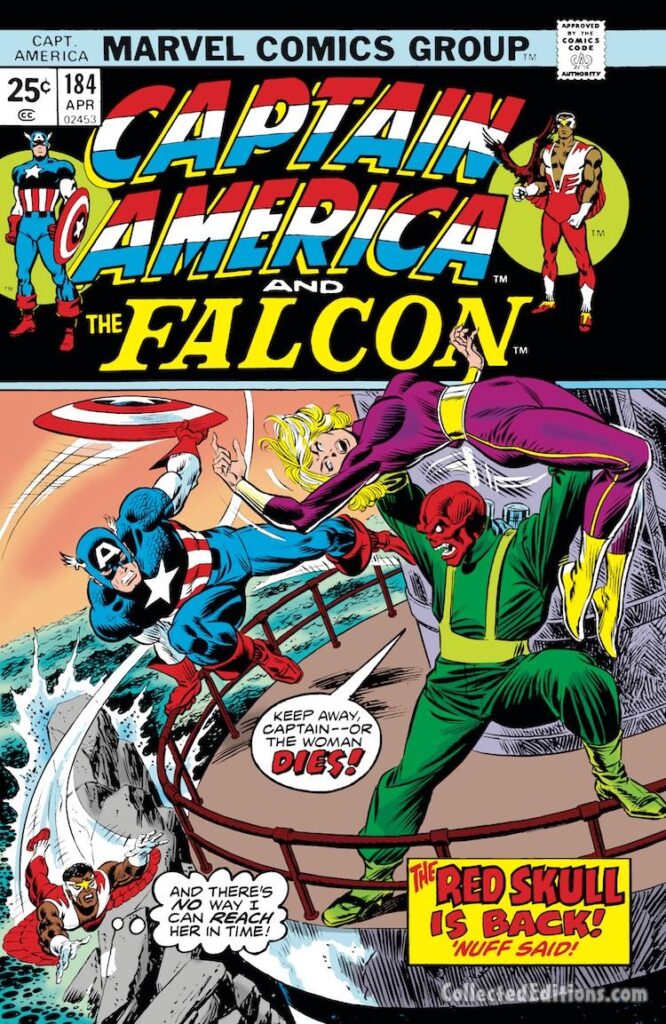 Captain America #184 cover; pencils, Gil Kane; inks, John Romita Sr.; The Red Skull, Falcon