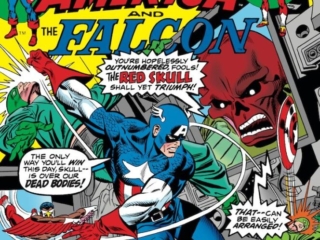 Captain America #185 cover; pencils, Gil Kane; inks, Frank Giacoia; Red Skull, Hydra, Falcon