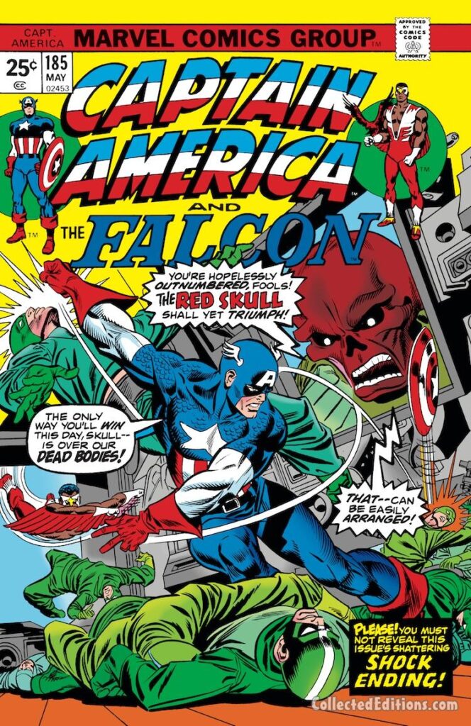 Captain America #185 cover; pencils, Gil Kane; inks, Frank Giacoia; Red Skull, Hydra, Falcon