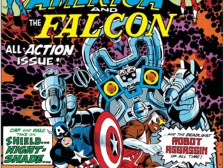 Captain America #190 cover; pencils, Gil Kane; inks, Joe Sinnott; Night-Shade, Falcon, Robot Assassin