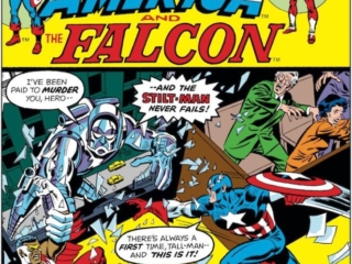 Captain America #191 cover; pencils, Sal Buscema; inks, Frank Giacoia; Falcon, Stilt-Man, The Trial of the Falcon