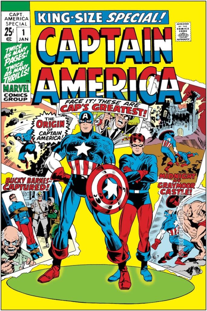 Captain America Annual #1 cover; pencils, Marie Severin; inks, uncredited; Origin of Captain America and Bucky